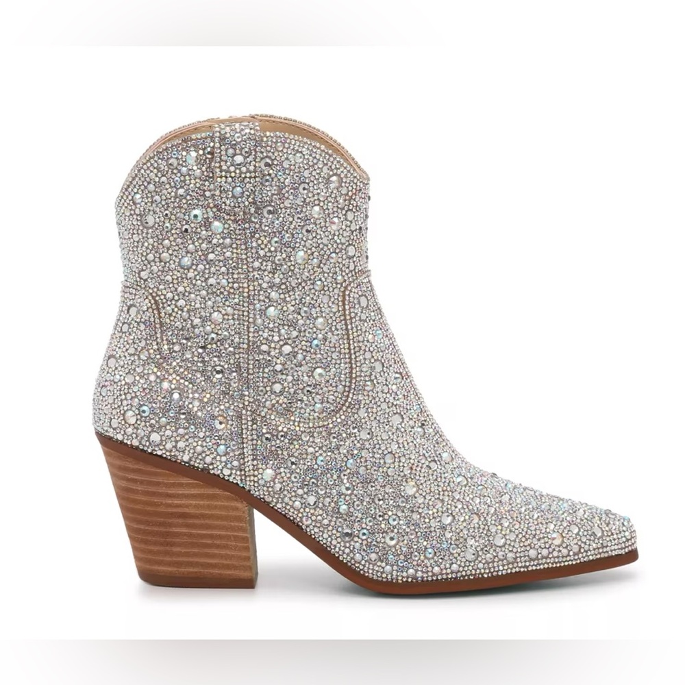 Betsey Johnson Rhinestone Sparkle Western Cowboy Festival Boot Ankle Bootie 7.5